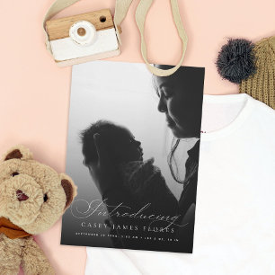 Elegant Script Introducing Baby Photo Birth Announcement