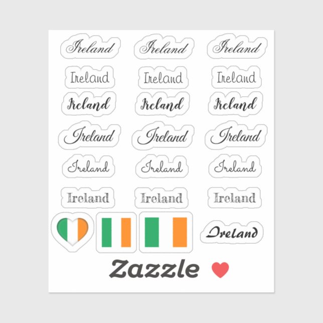 Elegant script Ireland & Irish Flag /name Set (Sheet)