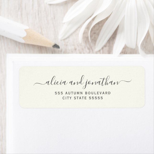 Elegant script ivory cream wedding return address (Insitu)