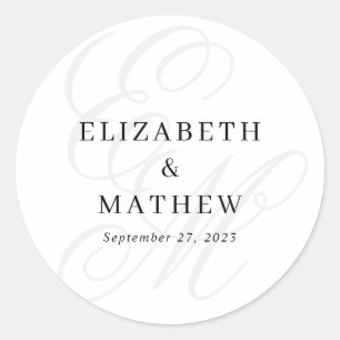 Elegant Script Ivory White Monogram Wedding Classic Round Sticker
