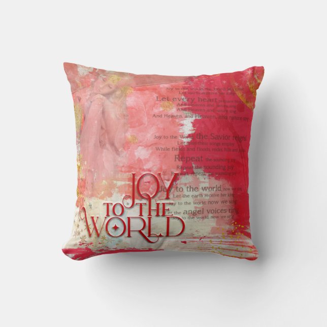 Elegant script Joy To The World Christmas Carol Throw Pillow (Front)