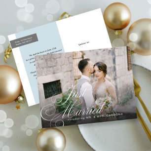 Elegant Script Just Married Elopement Photo Announcement Postcard