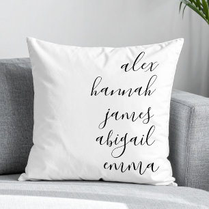 Elegant Script Kids Names Personalized Family Throw Pillow