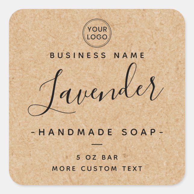 Elegant script Kraft look square product labels (Front)