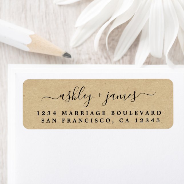 Élégant Script Kraft Mariage papier Adresse de ret (En situation)