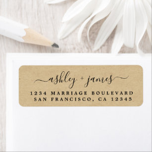 Elegant Script Kraft Paper Wedding Return Address
