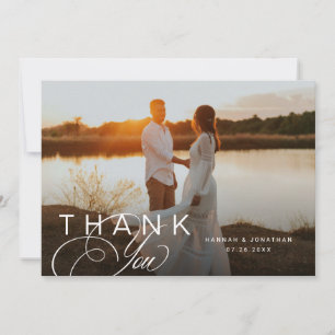 Elegant Script  Landscape Wedding Photo  Thank You Card