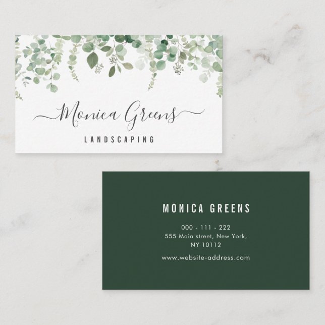 elegant script landscaping business card (Front/Back)