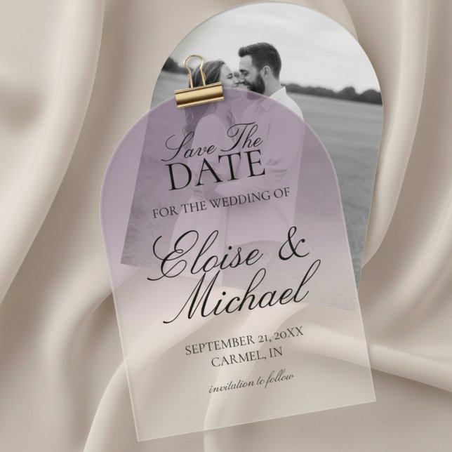 Elegant Script Lavender Gradient Save The Date Acrylic Invitations (Invite guests to mark their calendars with this Elegant Script Gradient Wedding Acrylic Invitation!)