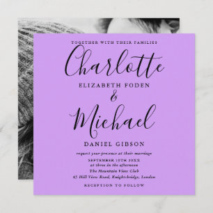 Elegant Script Lavender Lilac Orchid Wedding Photo Invitation