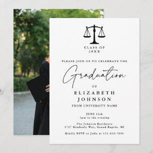 Elegant Script Law School Photo Graduation Party Invitation
