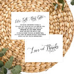 Elegant Script Let's Talk About Gifts Wedding Enclosure Card<br><div class="desc">These elegant card inserts were designed to match other items in a growing event suite that features an elaborate swirling script over a plain background you can change to any colour you like. On the front side you read "Let's Talk About Gifts" in the script; on the back I've placed...</div>