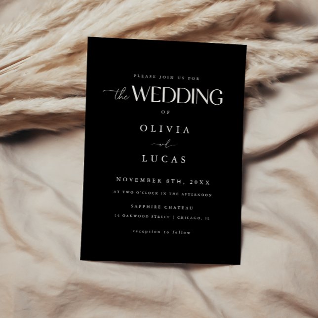 Elegant Script Lettering Black Wedding Invitation (Creator Uploaded)