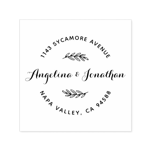 Elegant Script Lettering Couple's Names & Address Self-inking Stamp (Design)