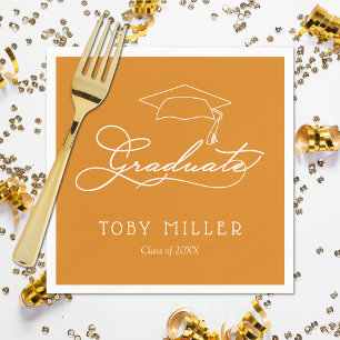Elegant Script Light Orange Graduation Napkins