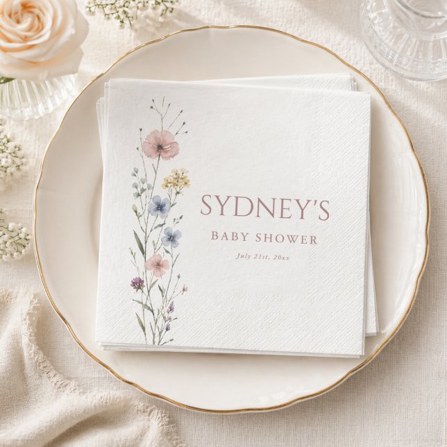 Elegant Script Little Wildflower Baby Shower Napkin (Creator Uploaded)