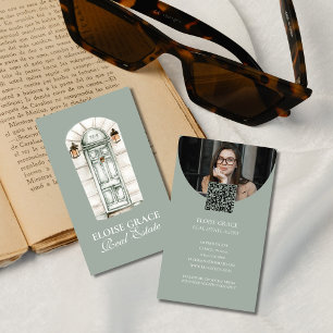 Elegant Script Logo and QR Code Real Estate Business Card
