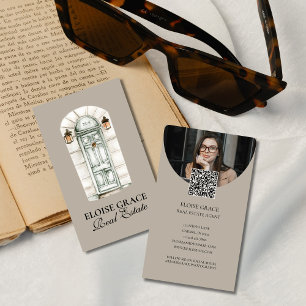 Elegant Script Logo and QR Code Real Estate Business Card