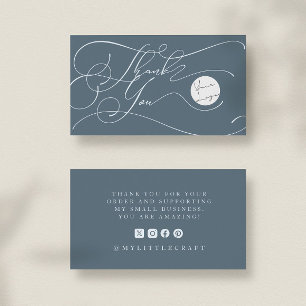Elegant Script Logo Thank You Small Branding Blue Business Card