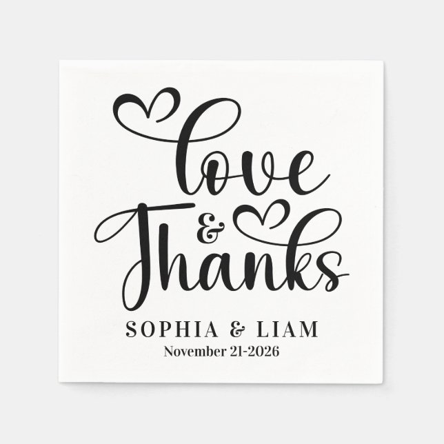 Elegant Script Love and Thanks Wedding Napkin (Front)