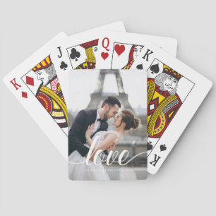 Elegant Script "Love" Overlay Photo Playing Cards