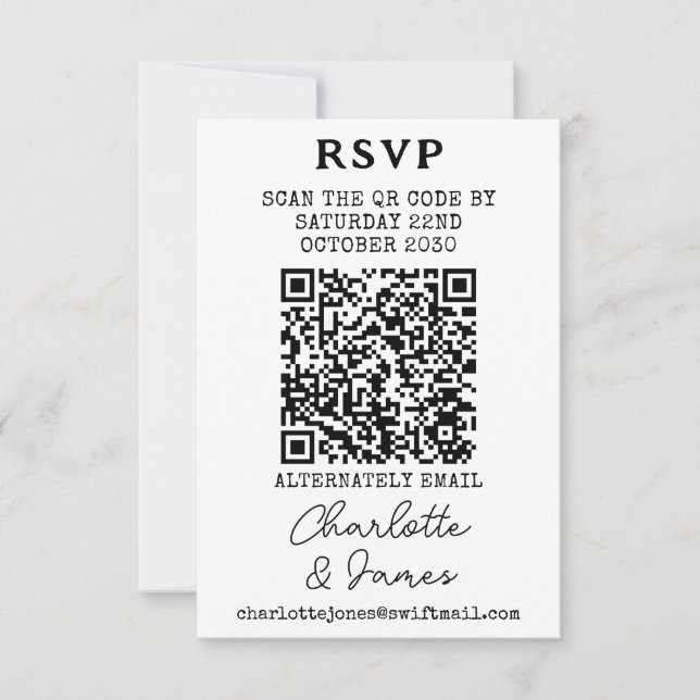 Élégant Script M. Et Mme Code QR Carte RSVP (Devant)