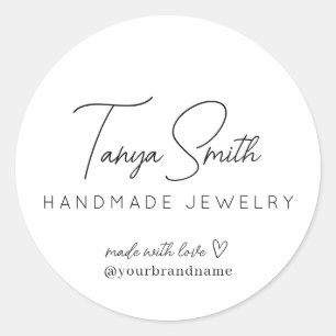 Elegant Script Made Love Heart Jewellery Business Classic Round Sticker