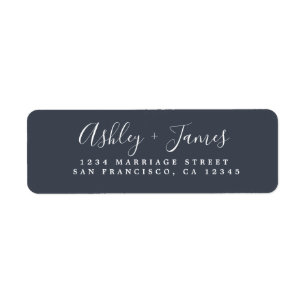 Élégant Script Mariage bleu foncé Adresse de retou