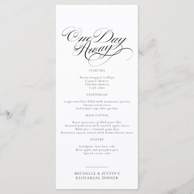 Élégant Script Mariage de la répétition menu du dî (Devant)