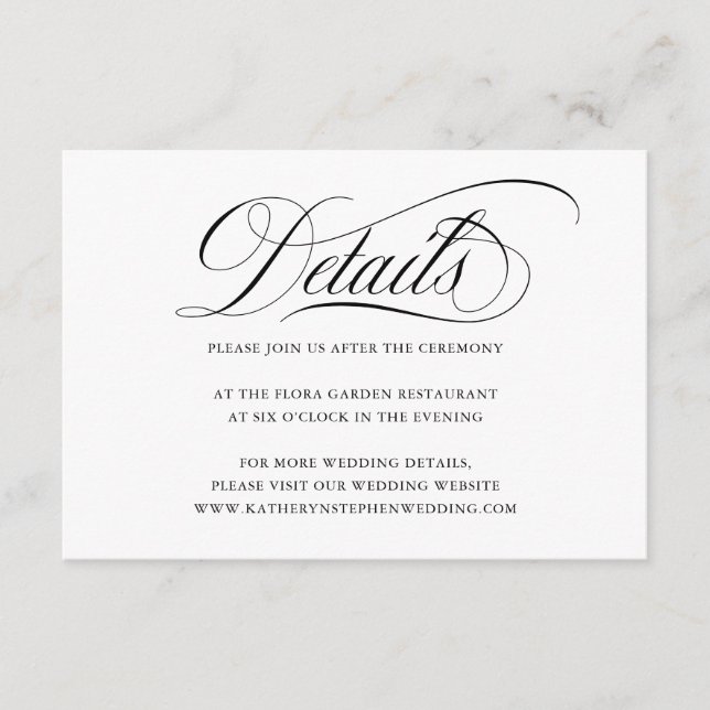 Élégant Script Mariage Détails Carte de boîtier (Devant)