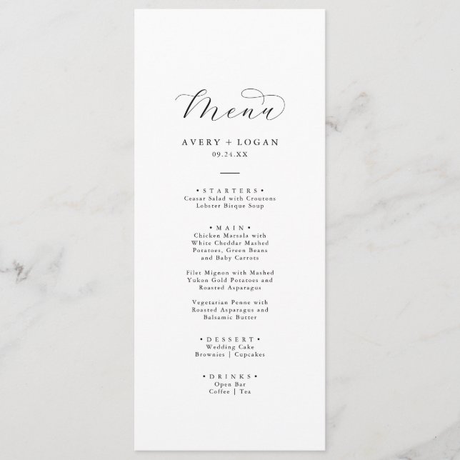 Élégant Script Mariage Menu Dîner (Devant)