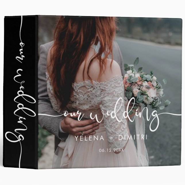 Élégant script mariage photo album classeur (Devant/Côté)