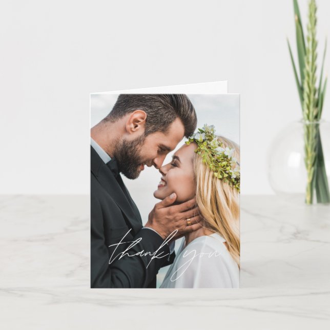 Élégant script Mariage photo Carte de remerciement (Devant)