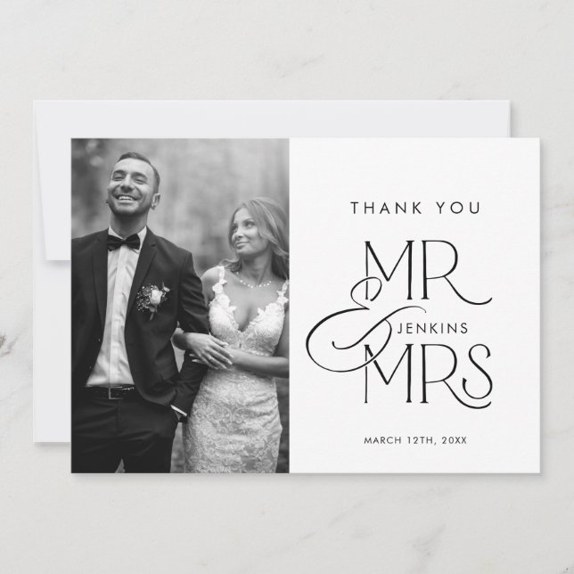 Élégant script Mariage photo Carte de remerciement (Devant)