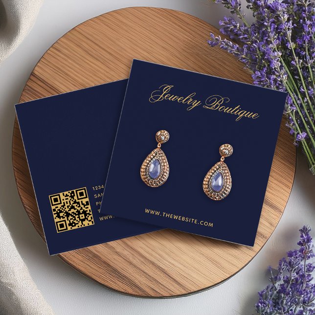 Élégant Script Marine Blue Gold Earring Carte d'af (Créateur téléchargé)