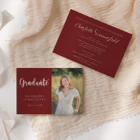 Elegant Script Maroon White Photo Graduation