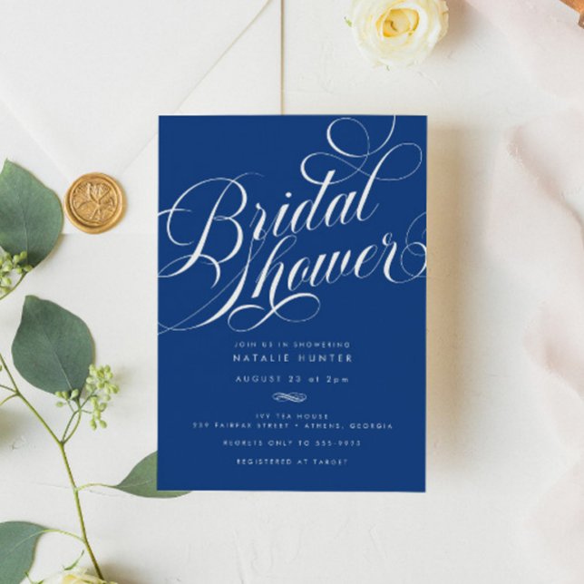 Elegant Script Marseille Bleu Bridal Shower Invitation (Creator Uploaded)