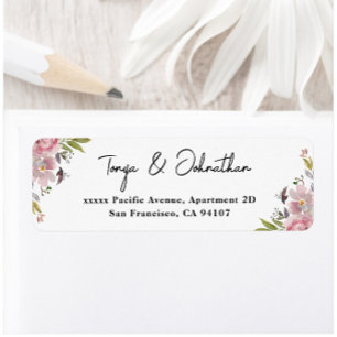 Elegant Script Mauve Floral Return Address Labels