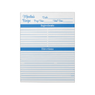 Elegant Script Medium Blue 8.5x11 Portrait Recipes Notepad