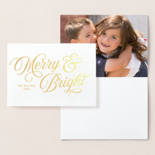 Elegant Script Merry and Bright with Photo Foil Card