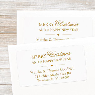 Elegant Script Merry Christmas Gold Return Address Label