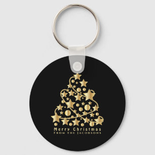 Elegant Script Merry Christmas Gold Star Black T S Keychain