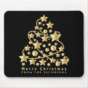 Elegant Script Merry Christmas Gold Star Black T S Mouse Pad