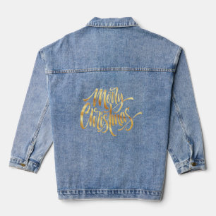 Elegant Script Merry Christmas Golden Denim Jacket