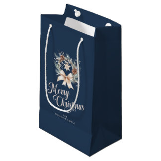 Elegant Script Merry Christmas Holiday Wreath Small Gift Bag