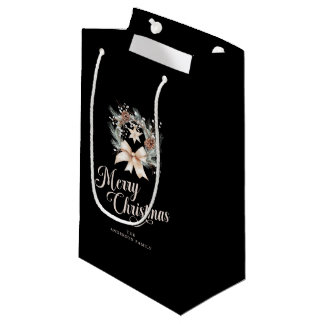 Elegant Script Merry Christmas Holiday Wreath Small Gift Bag