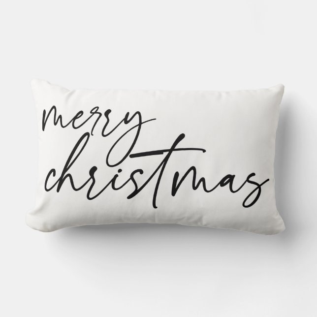 Elegant Script Merry Christmas Lumbar Pillow (Front)
