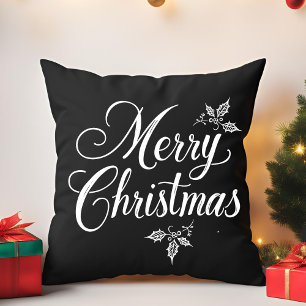 Elegant Script Merry Christmas Modern Throw Pillow
