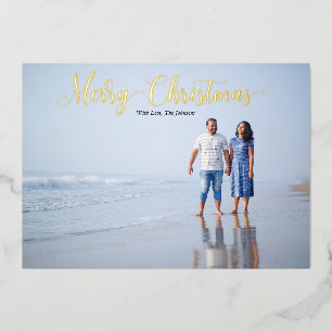 Elegant Script Merry Christmas Personalized  Foil Holiday Card