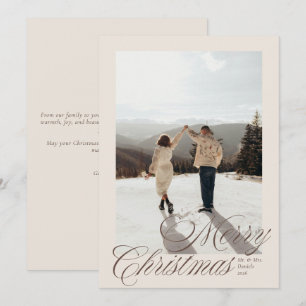 Elegant Script Merry Christmas Photo Cream Holiday Card